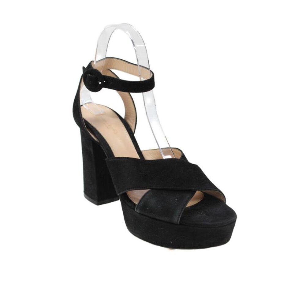 Gianvito Rossi Womens Block Heel Platform Suede Ankle Strap Sandals Black 38